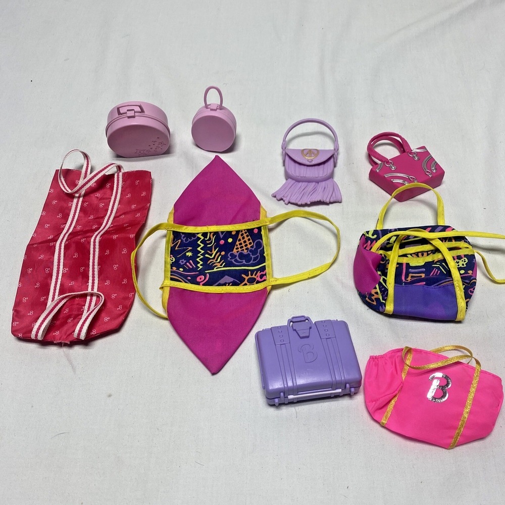 Lot Of 9 Barbie Doll Luggages Bags Purses Travel garment bag duffel accessories